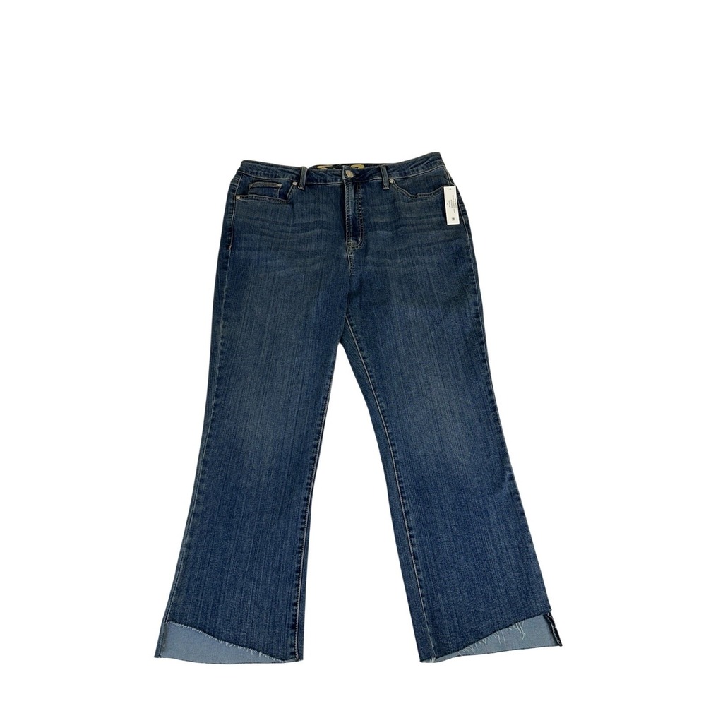 NWT Seven7 Crop Flare Jeans Stepped Raw Hem Dark Wash Stretch Size 16‎